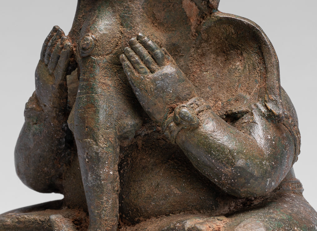 Statue Ganesha - Bronzo in stile tailandese antico seduto "Vedi no malvagio" statua Ganesha- 24 cm/10 "