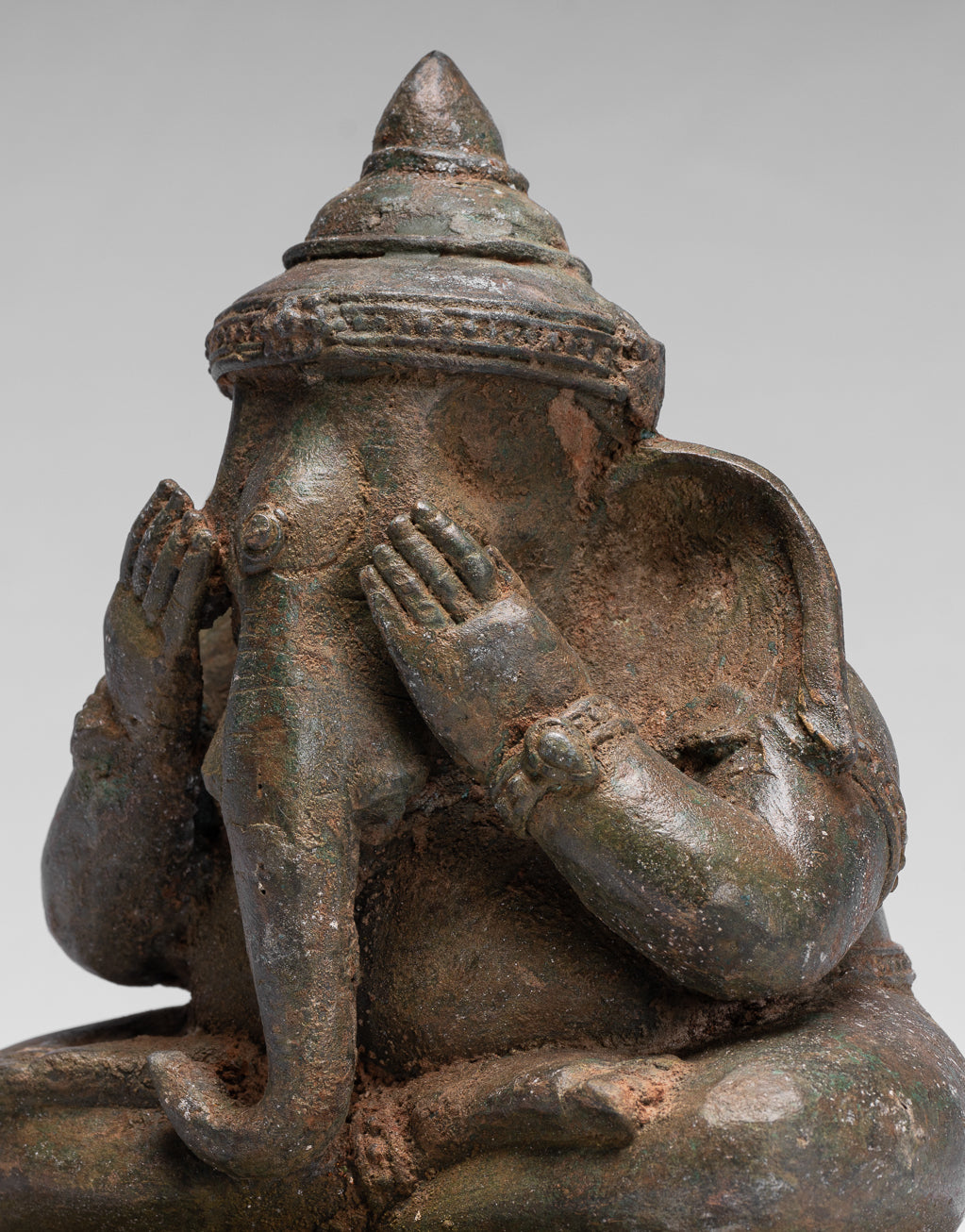 Statue Ganesha - Bronzo in stile tailandese antico seduto "Vedi no malvagio" statua Ganesha- 24 cm/10 "