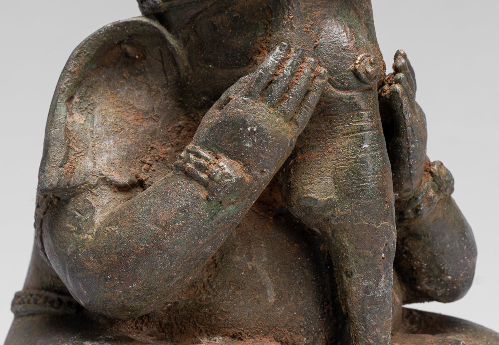 Statue Ganesha - Bronzo in stile tailandese antico seduto "Vedi no malvagio" statua Ganesha- 24 cm/10 "