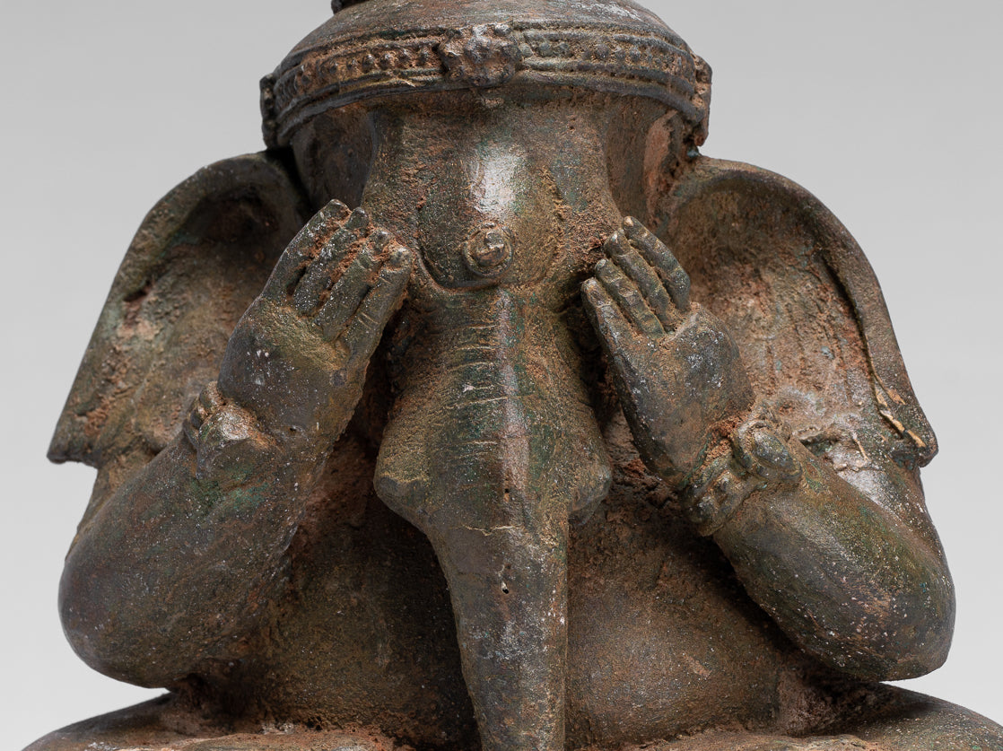 Statue Ganesha - Bronzo in stile tailandese antico seduto "Vedi no malvagio" statua Ganesha- 24 cm/10 "