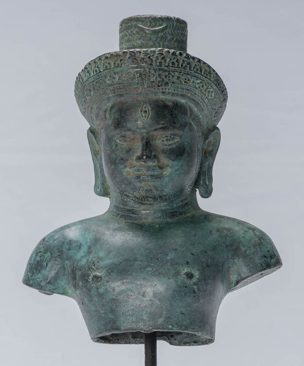 Statue Shiva - Antique Khmer in stile Khmer Montato Koh Ker Style Statue Shiva Busto - 27 cm/11 "