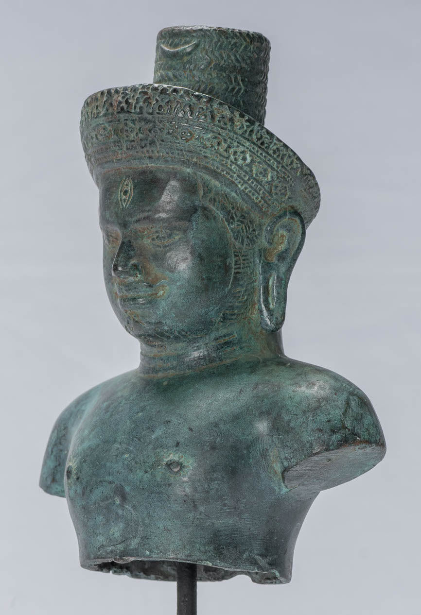 Statue Shiva - Antique Khmer in stile Khmer Montato Koh Ker Style Statue Shiva Busto - 27 cm/11 "