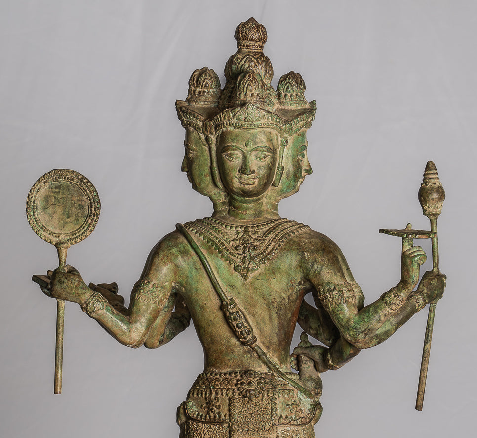 Statua Brahma - Antique Thai Style Standing Bronze Brahma Statue - 76cm/30 "