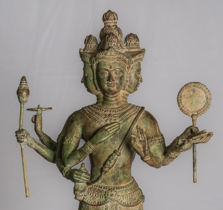 Statua Brahma - Antique Thai Style Standing Bronze Brahma Statue - 76cm/30 "