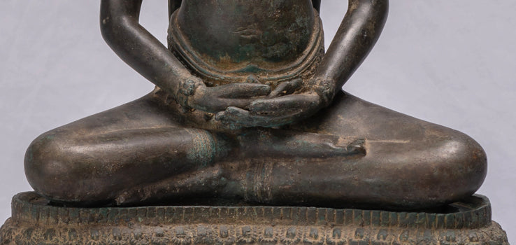Statue de Bouddha-Antique Thaï Style Bronze Seated Meditation Naga Bouddha Statue-66cm/26 "