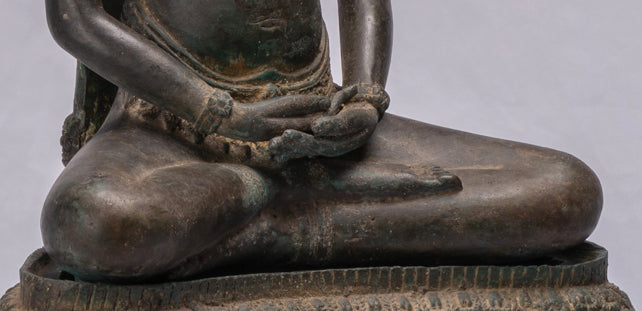 Statue de Bouddha-Antique Thaï Style Bronze Seated Meditation Naga Bouddha Statue-66cm/26 "