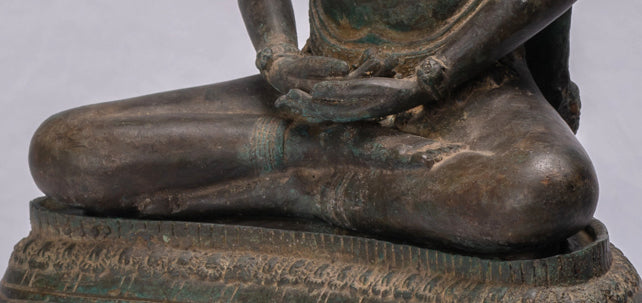 Statue de Bouddha-Antique Thaï Style Bronze Seated Meditation Naga Bouddha Statue-66cm/26 "