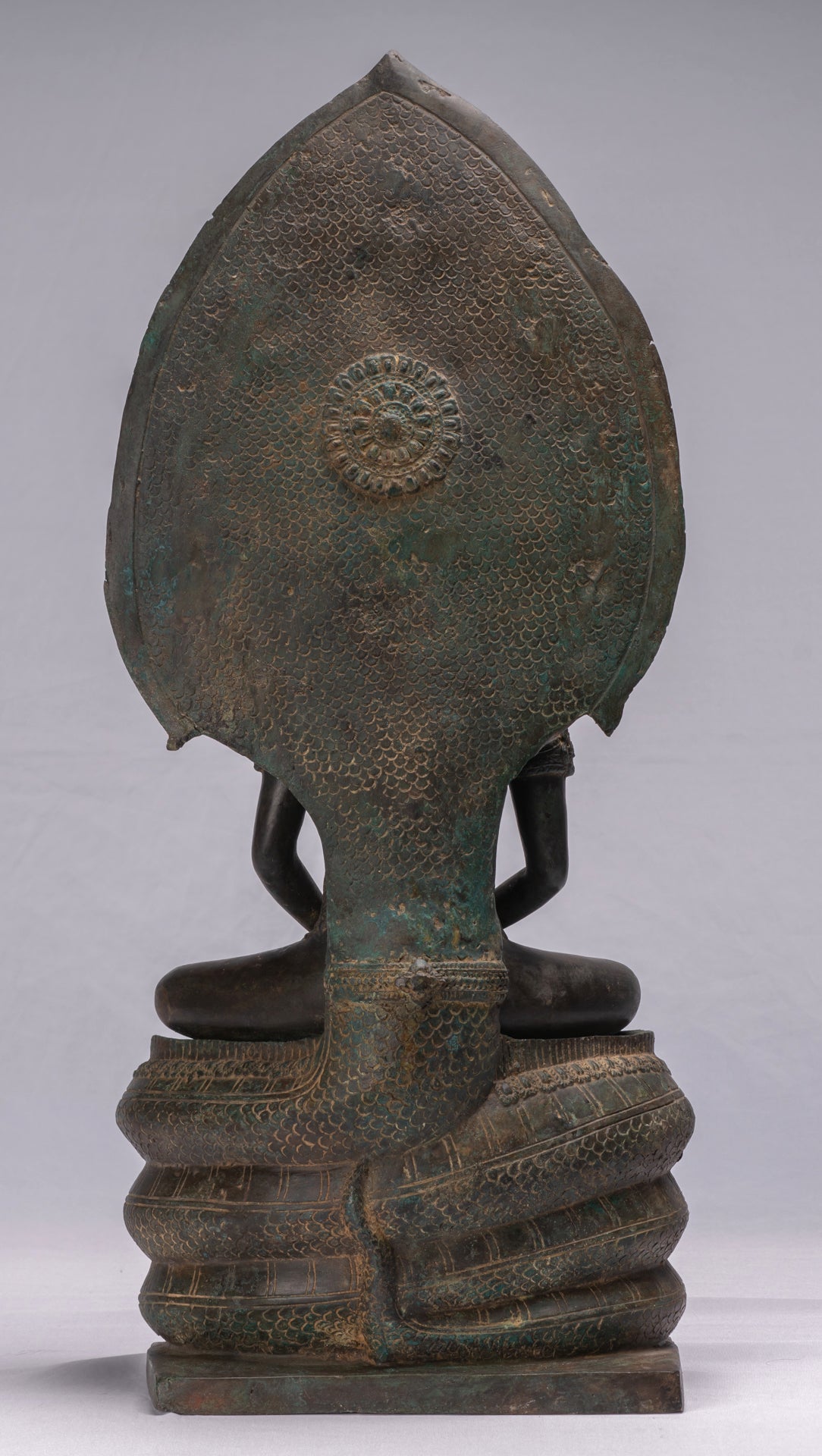 Statue de Bouddha-Antique Thaï Style Bronze Seated Meditation Naga Bouddha Statue-66cm/26 "