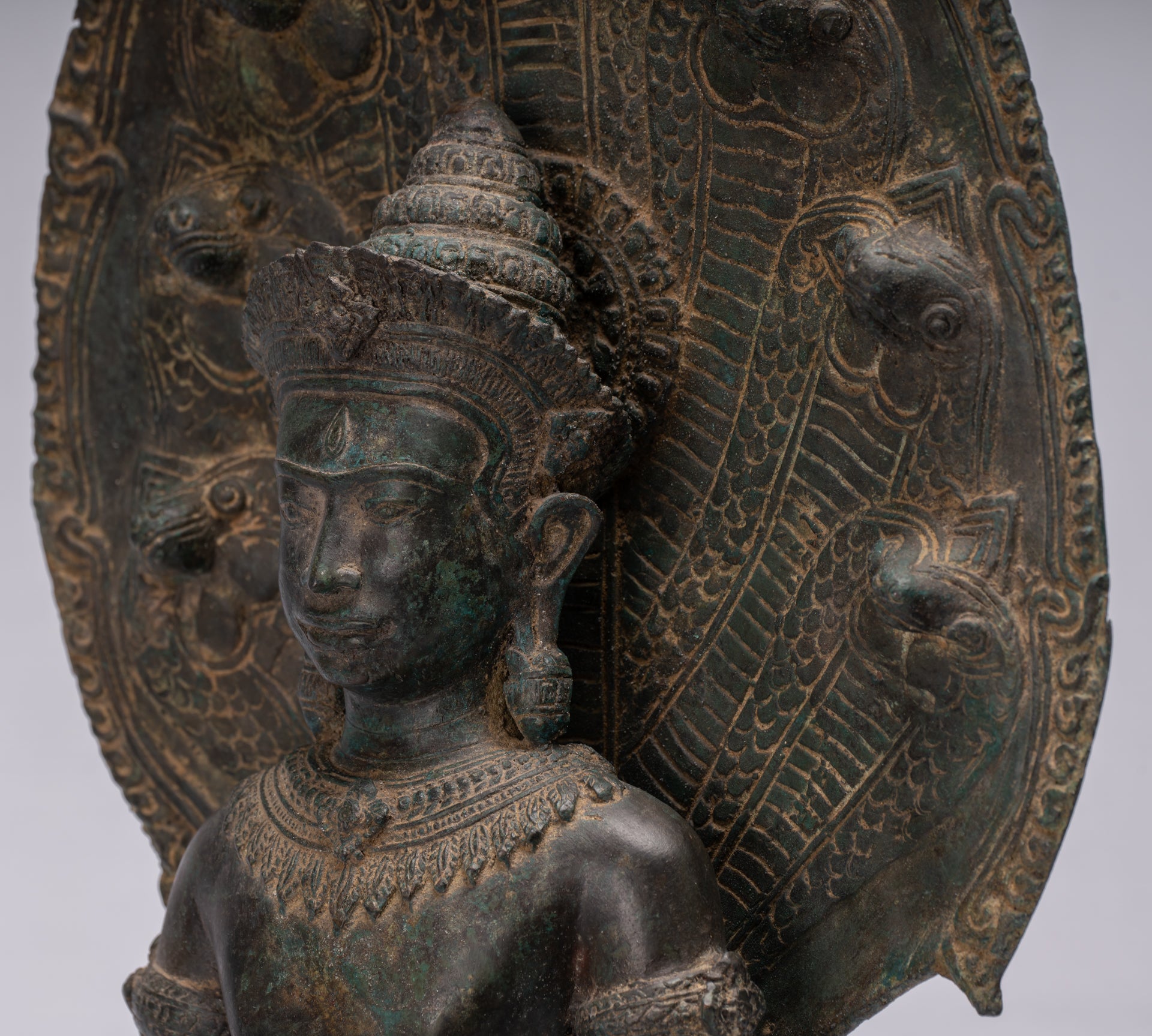 Statue de Bouddha-Antique Thaï Style Bronze Seated Meditation Naga Bouddha Statue-66cm/26 "