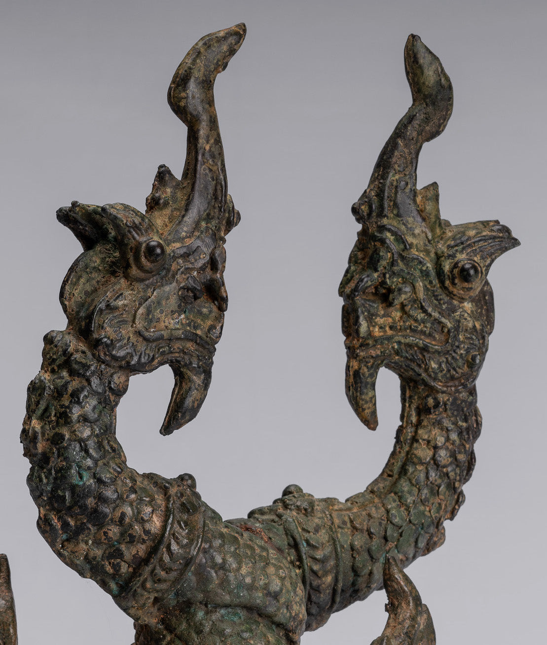 Antike Thai Style Bronze Zwei Kopf Protective Naga, Schlange oder Serpent Statue-30cm/12 "