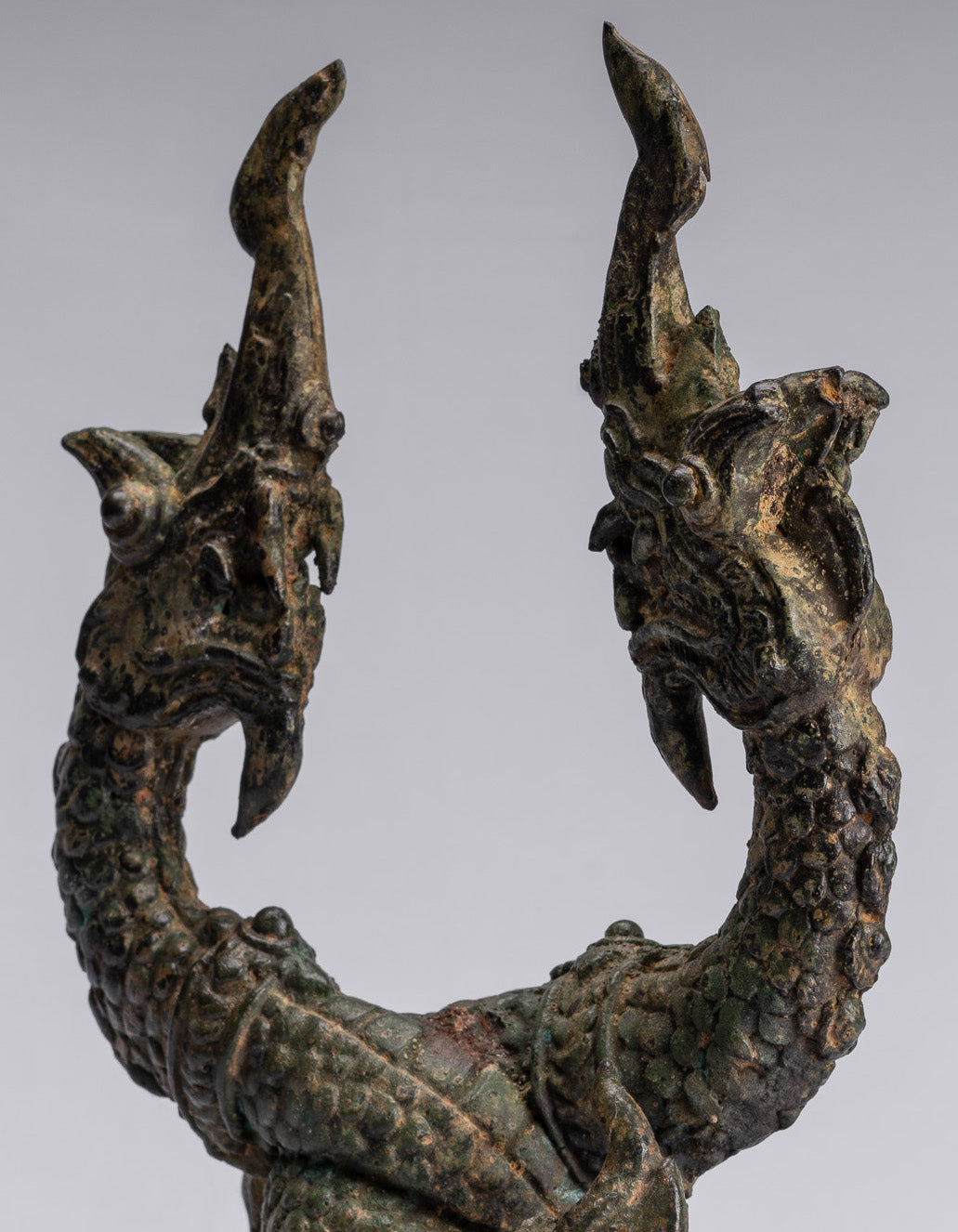Antike Thai Style Bronze Zwei Kopf Protective Naga, Schlange oder Serpent Statue-30cm/12 "