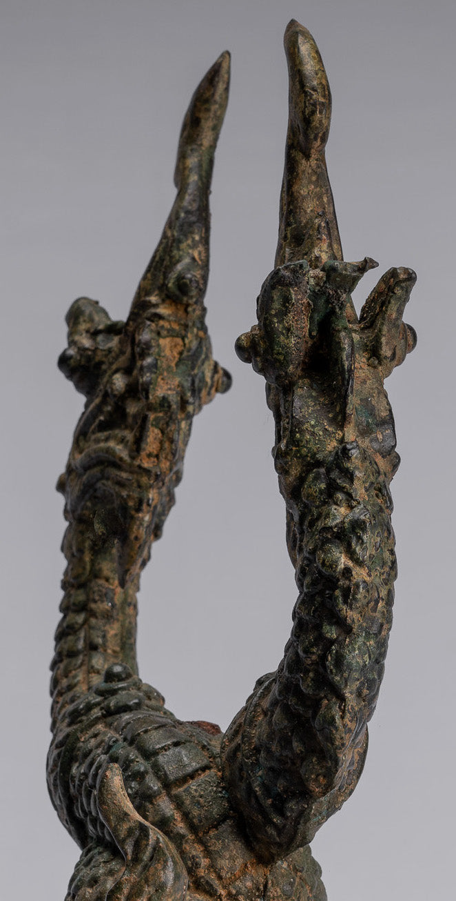 Antike Thai Style Bronze Zwei Kopf Protective Naga, Schlange oder Serpent Statue-30cm/12 "