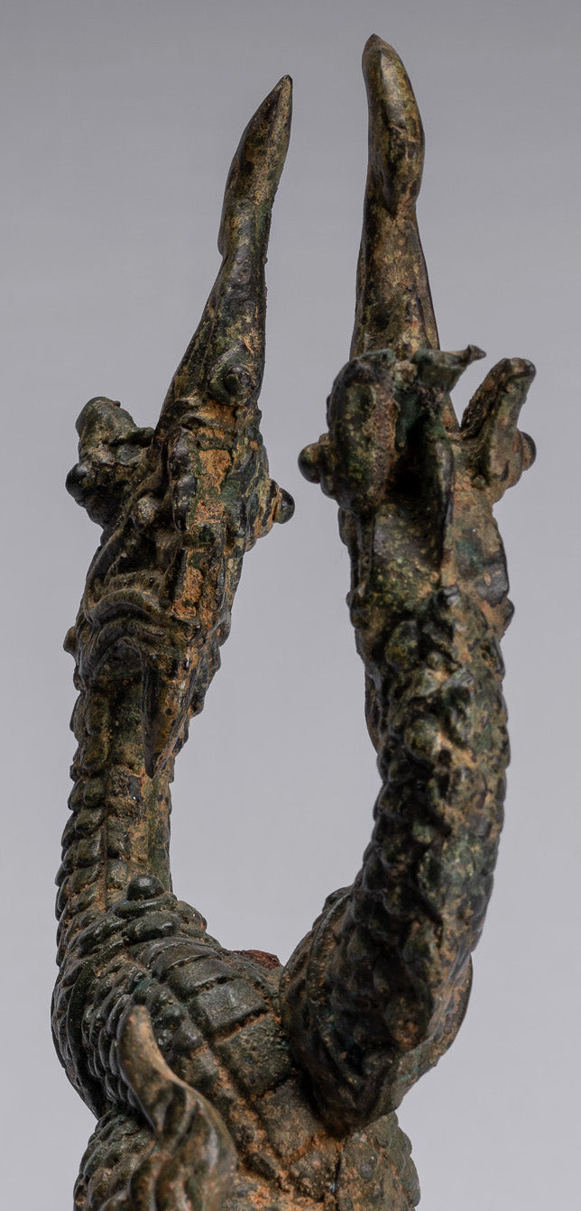 Antike Thai Style Bronze Zwei Kopf Protective Naga, Schlange oder Serpent Statue-30cm/12 "