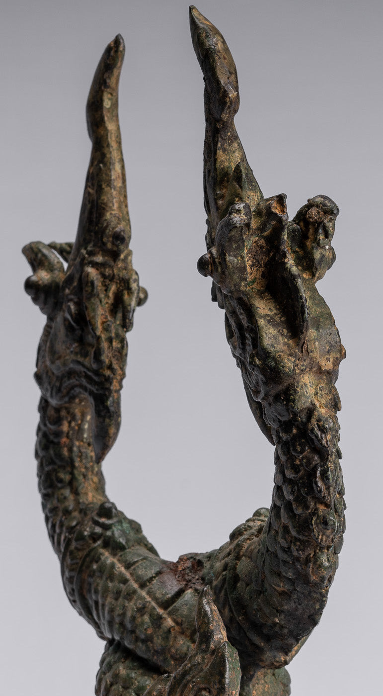 Antike Thai Style Bronze Zwei Kopf Protective Naga, Schlange oder Serpent Statue-30cm/12 "