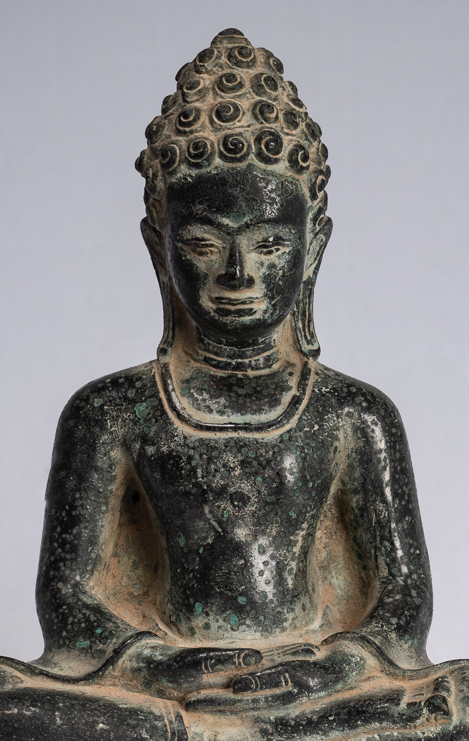 Buddha Statue - Antique Khmer Style Seated Bronze Phnom Da Meditation Buddha Statue - 20cm/8"