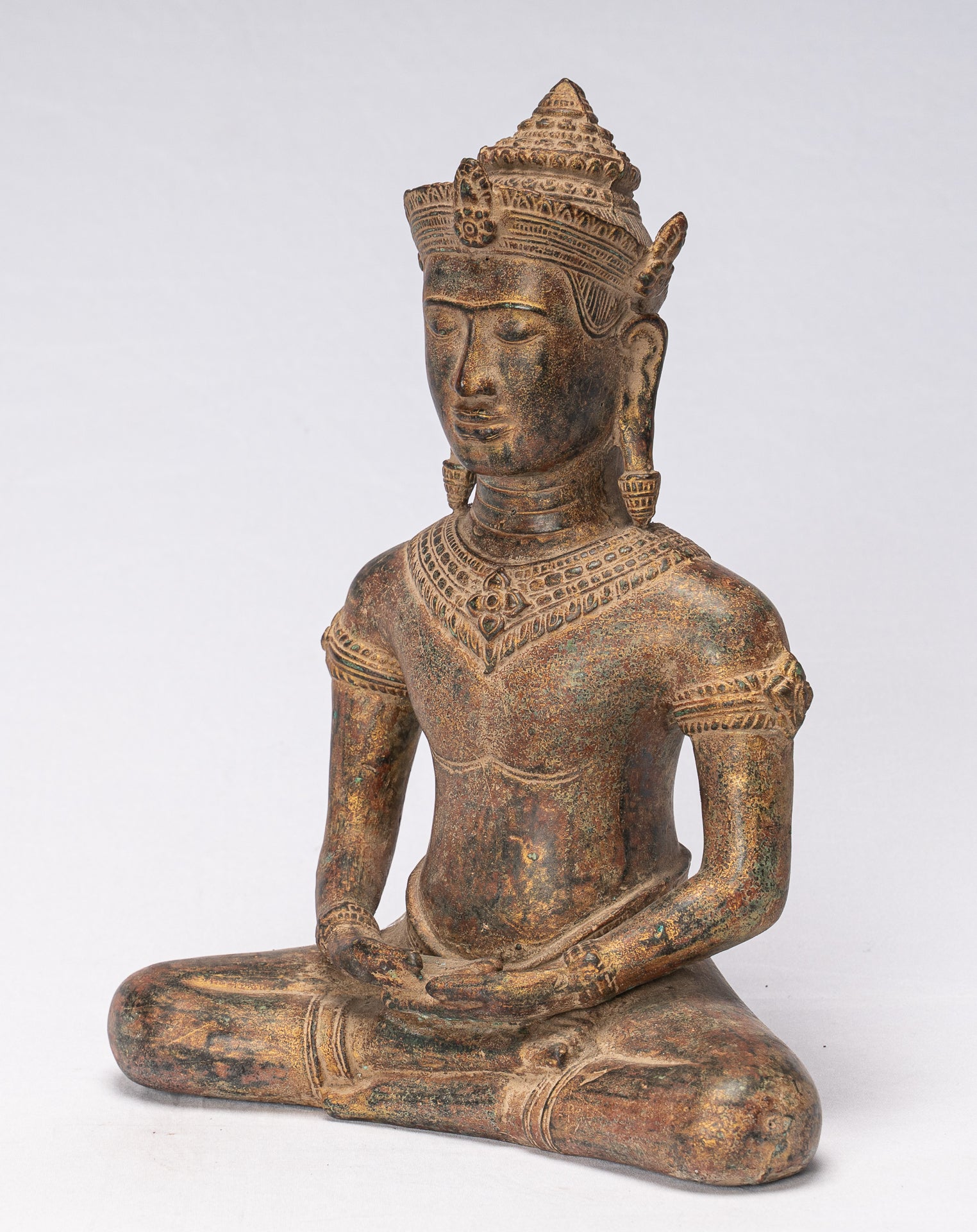 Buddha-Statue – Antiker Khmer-Stil, Bronze, sitzende Meditation, Angkor-Buddha-Statue – 13,5 cm/5 Zoll
