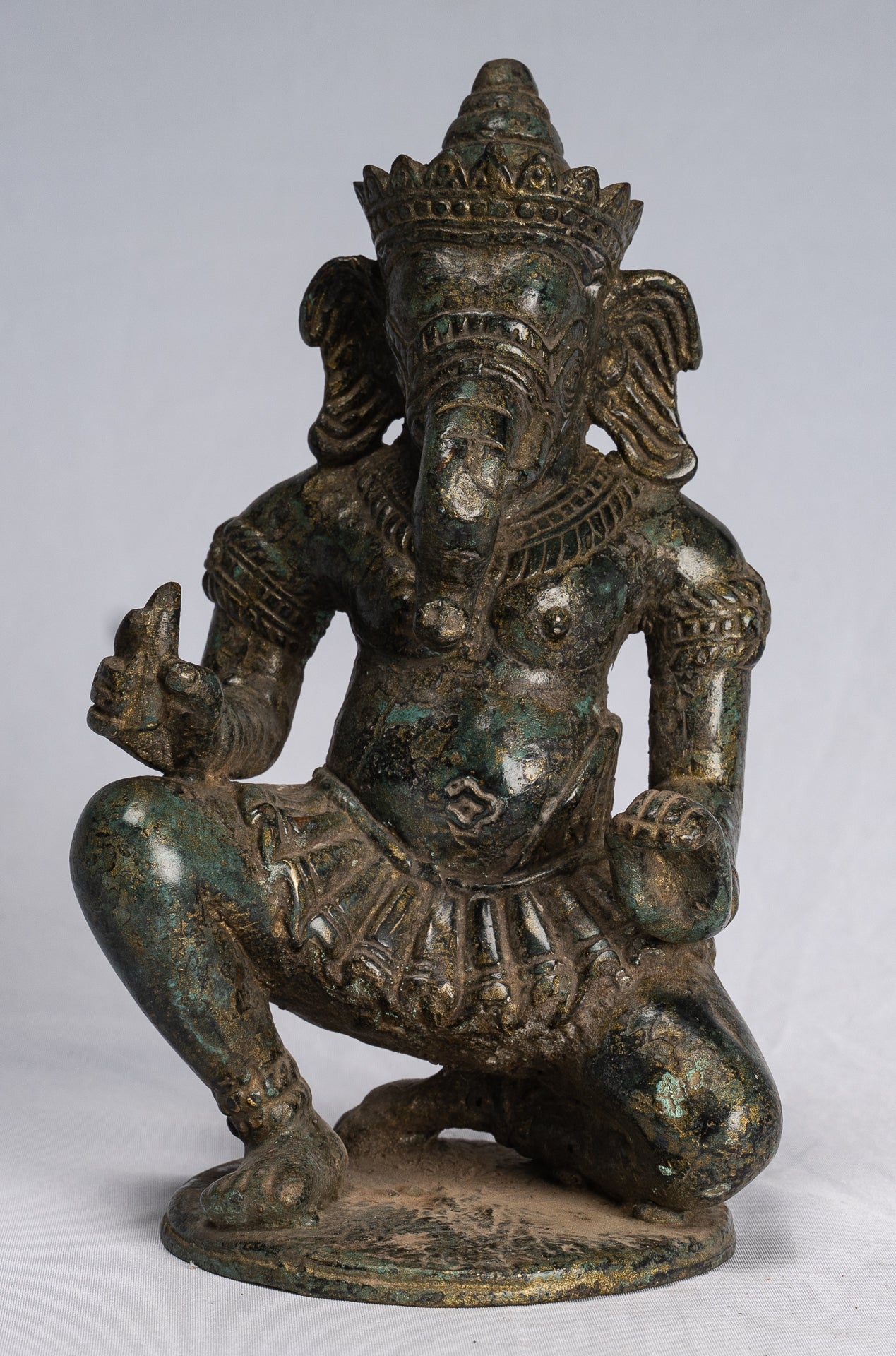 Statue Ganesha-Antique Thai Style Bronze Kneeling Ganesh Statue-18cm/7 "