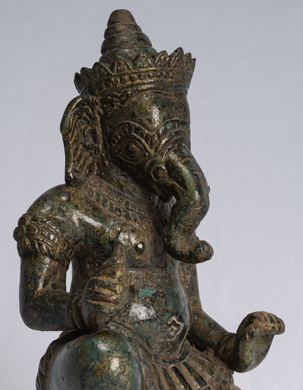 Statue Ganesha-Antique Thai Style Bronze Kneeling Ganesh Statue-18cm/7 "