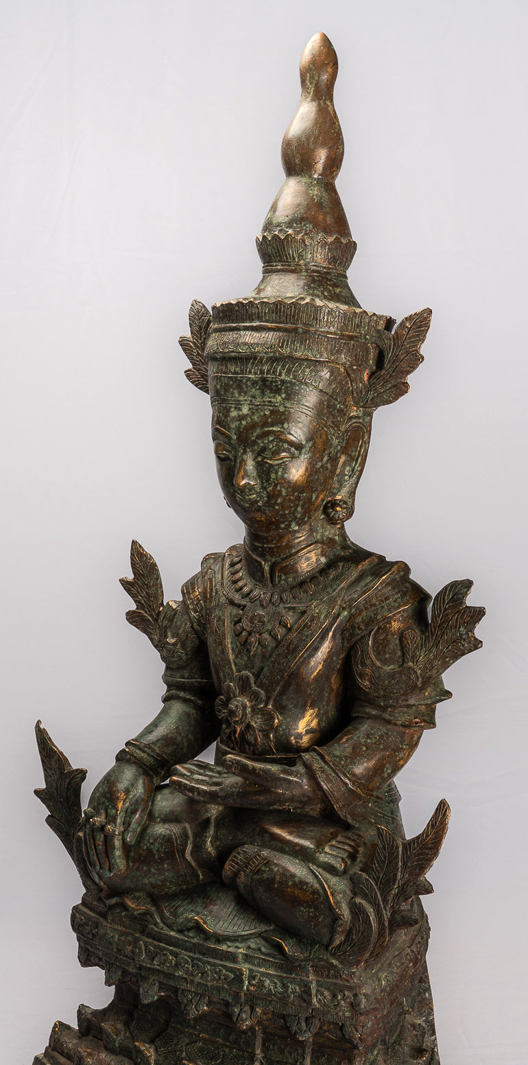 Antike Shan-Erleuchtungs-Buddha-Statue aus Bronze im burmesischen Stil – 102 cm/41 Zoll