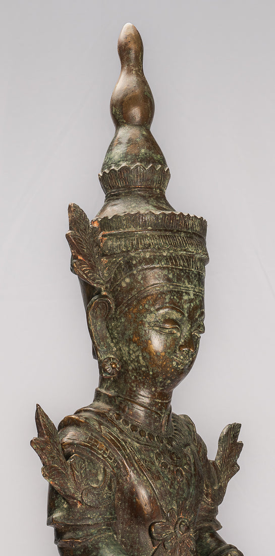 Antike Shan-Erleuchtungs-Buddha-Statue aus Bronze im burmesischen Stil – 102 cm/41 Zoll