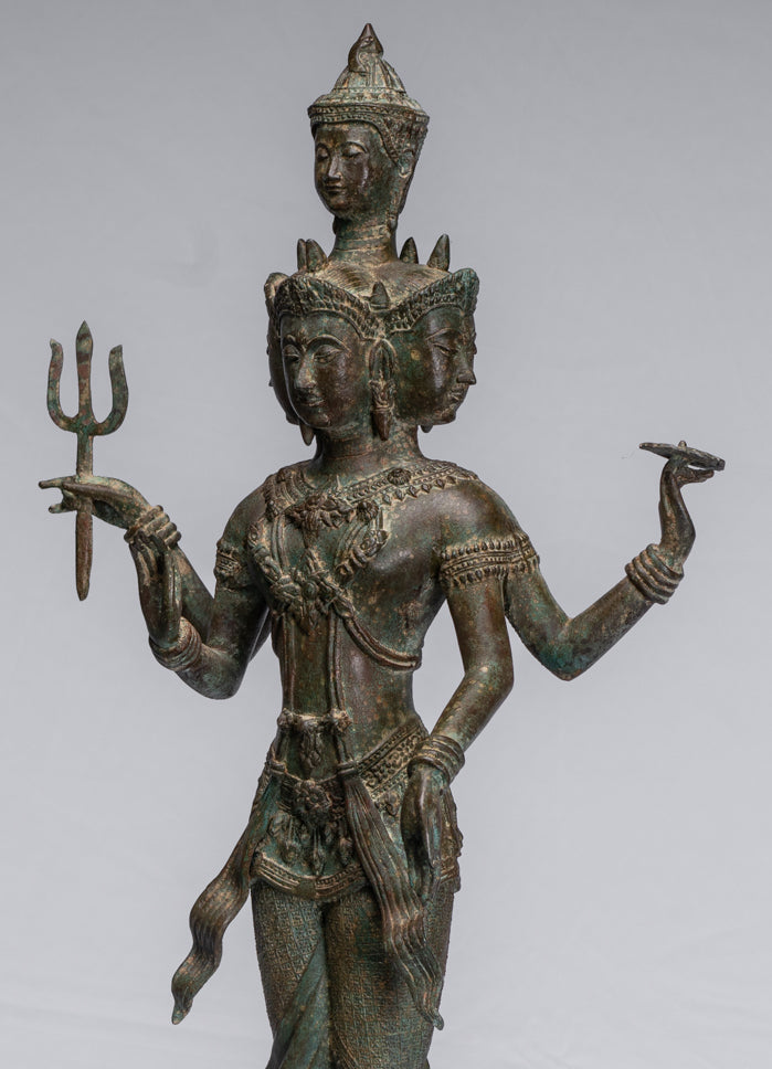 Trimurti Statue-Antique Thai Style Trimurti Shiva Brahma Vishnu Statue-84cm/34 "