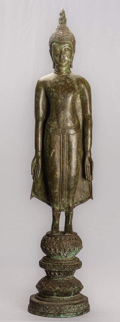 Antike Thai Style Ayutthaya Standing Bronze Charity Buddha Statue-98cm/39 "