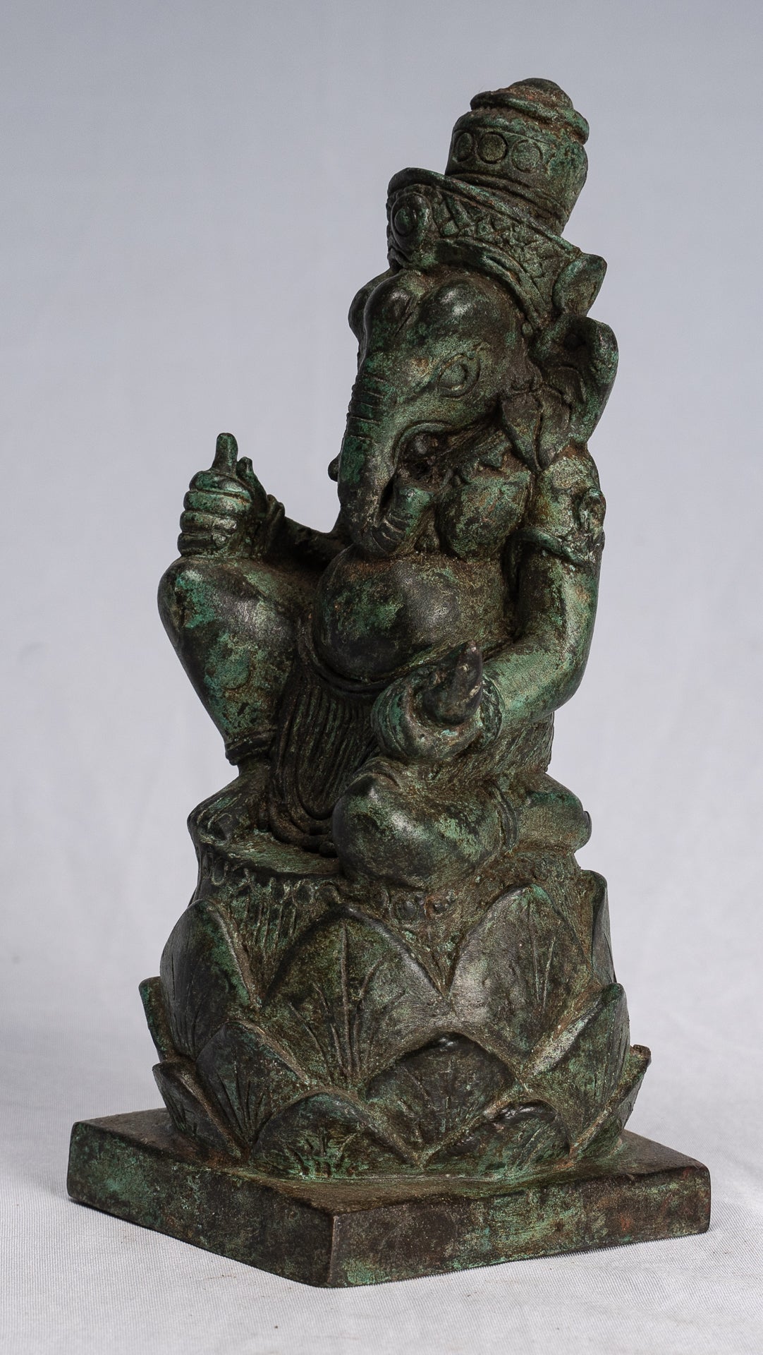 Ganesha-Statue – antike kniende Bronze-Bayon-Ganesh-Statue im Khmer-Stil – 17 cm.