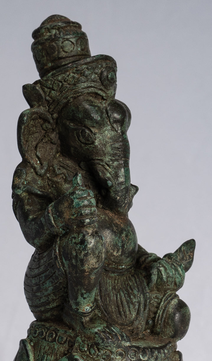 Ganesha-Statue – antike kniende Bronze-Bayon-Ganesh-Statue im Khmer-Stil – 17 cm.