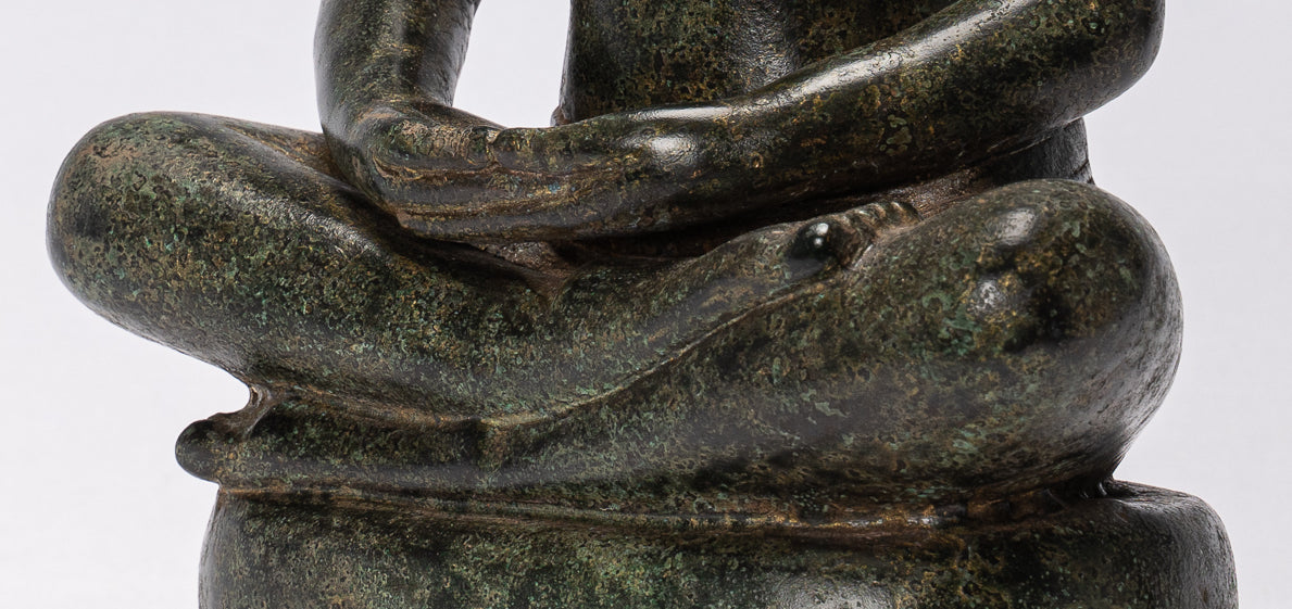 Antique Khmer Style Seated Bronze Meditation Jayavarman VII Statue - 29cm/12"