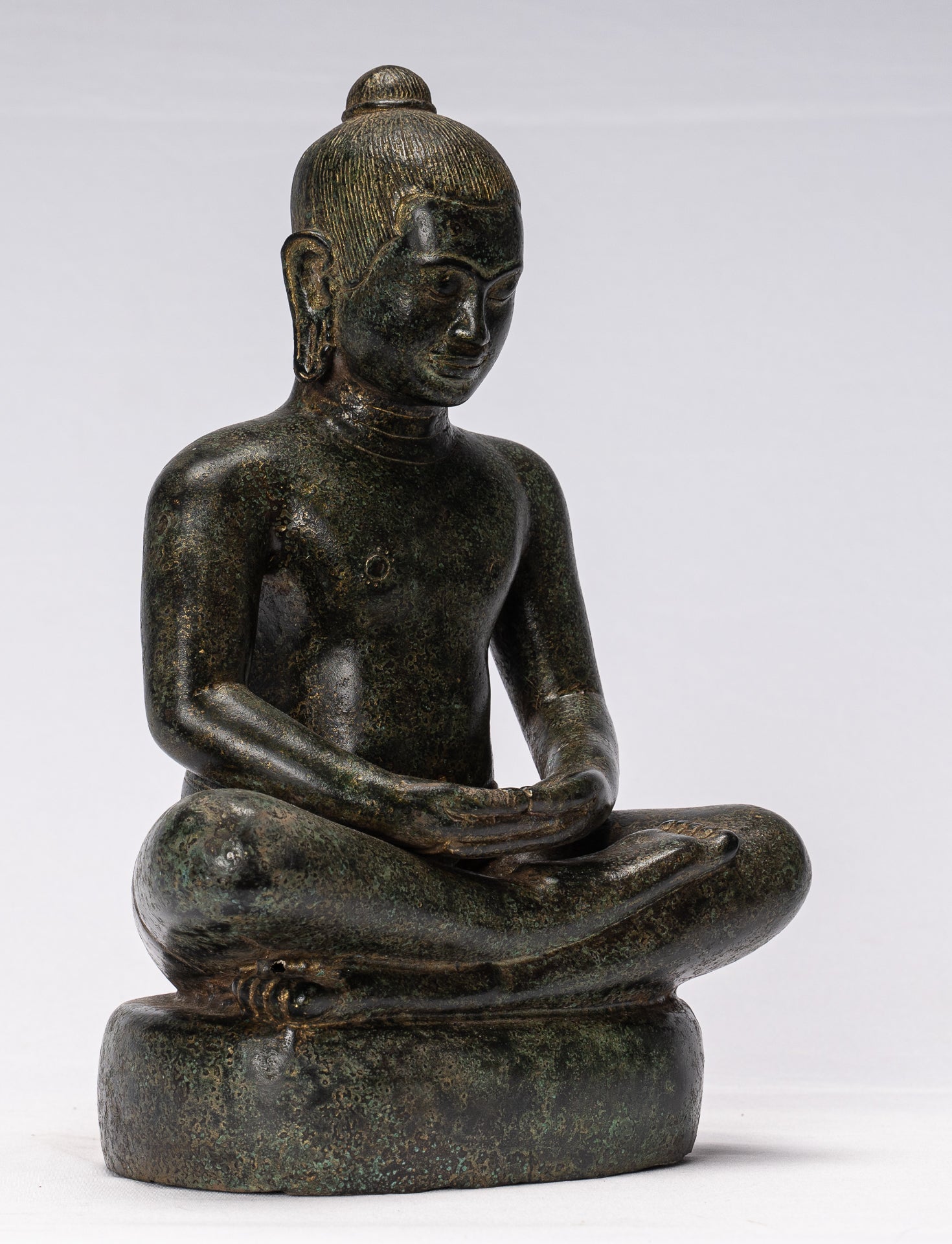 Antique Khmer Style Seated Bronze Meditation Jayavarman VII Statue - 30cm/12"