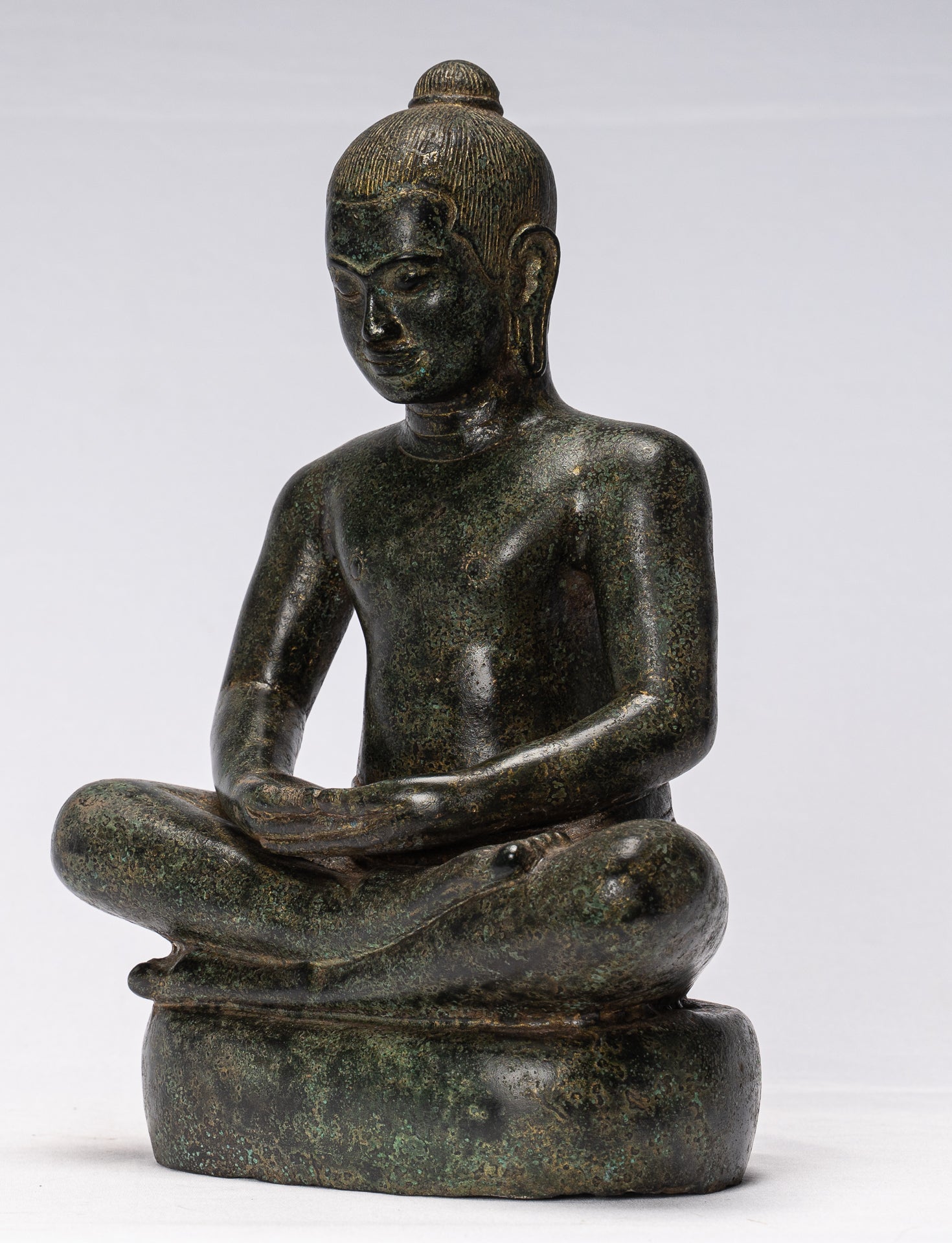 Antique Khmer Style Seated Bronze Meditation Jayavarman VII Statue - 30cm/12"
