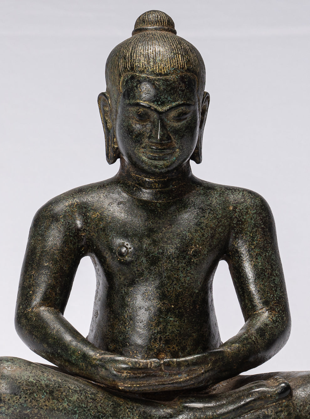 Antique Khmer Style Seated Bronze Meditation Jayavarman VII Statue - 30cm/12"