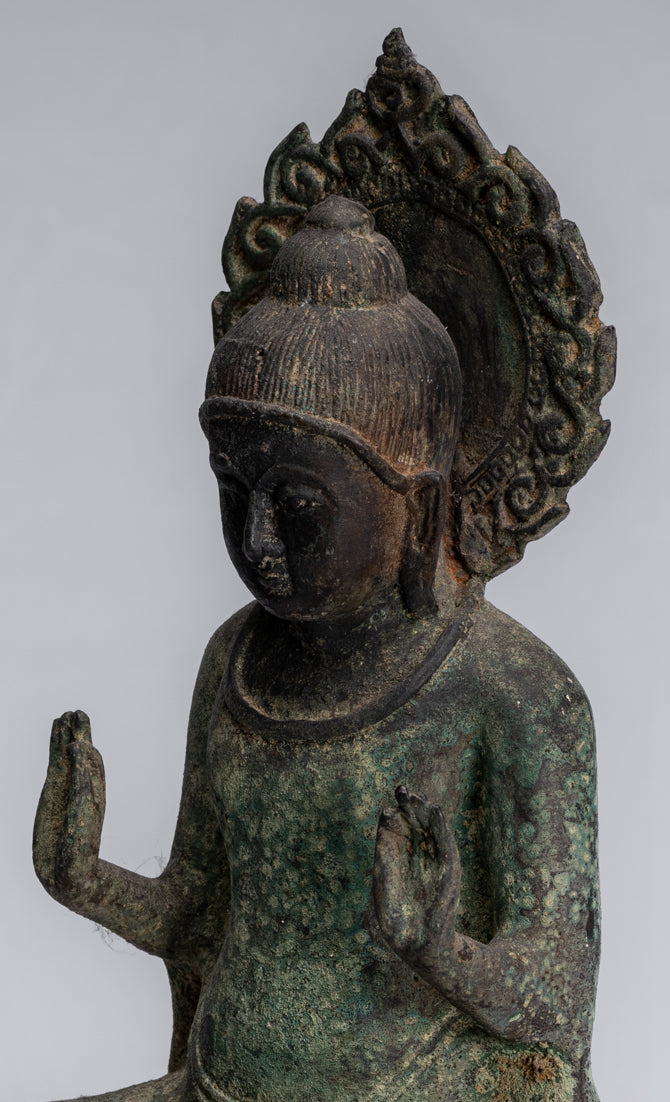 Estatua de Buda - Estatua de Buda de Protección de Bronce Sentada de estilo japonés antiguo - 34 cm/14 "