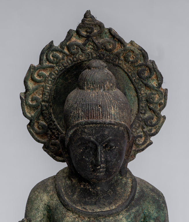 Estatua de Buda - Estatua de Buda de Protección de Bronce Sentada de estilo japonés antiguo - 34 cm/14 "