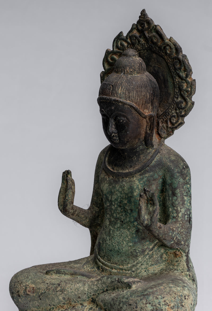 Estatua de Buda - Estatua de Buda de Protección de Bronce Sentada de estilo japonés antiguo - 34 cm/14 "