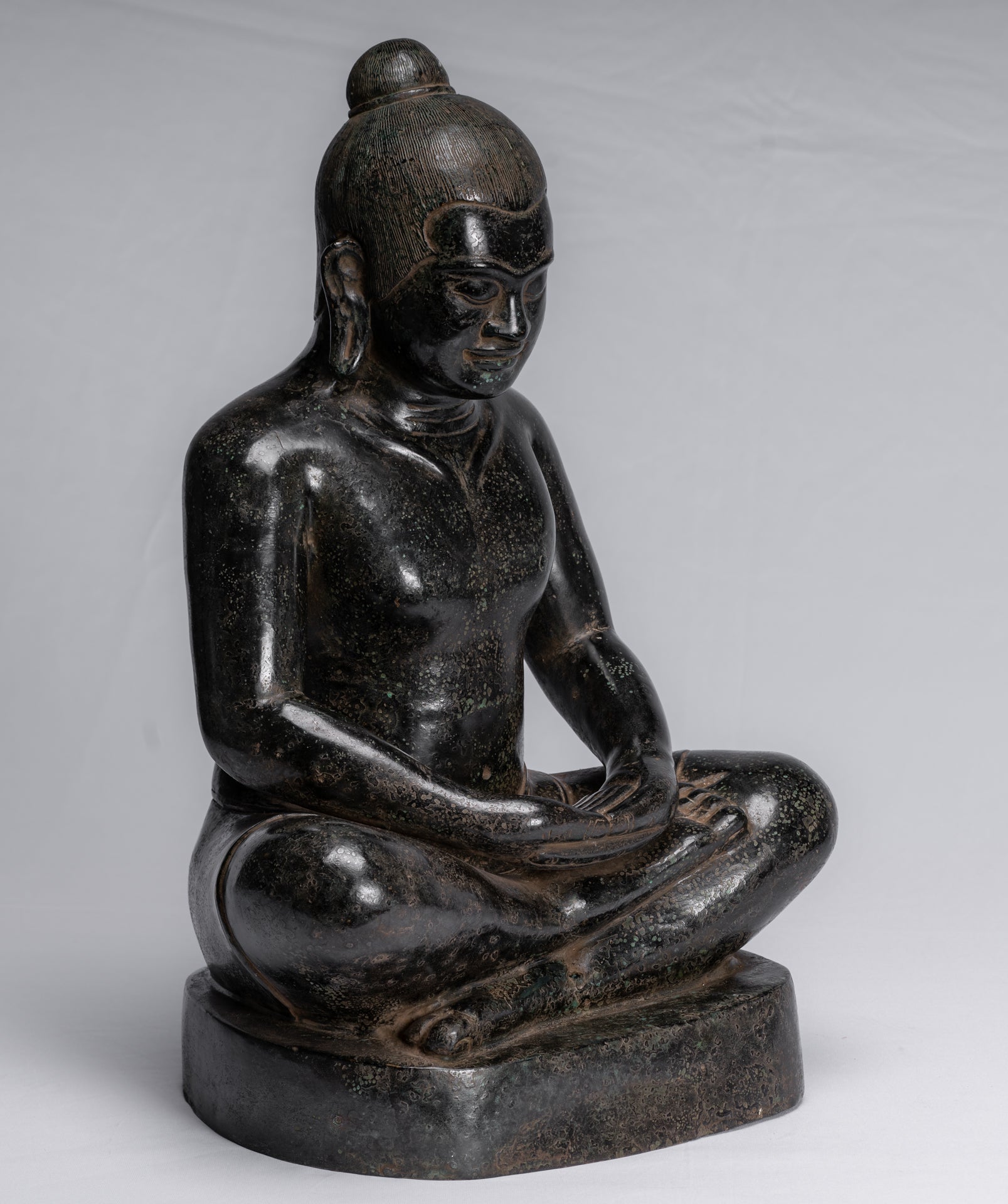 Antique Khmer Style Seated Bronze Meditation Jayavarman VII Statue - 42cm/17"