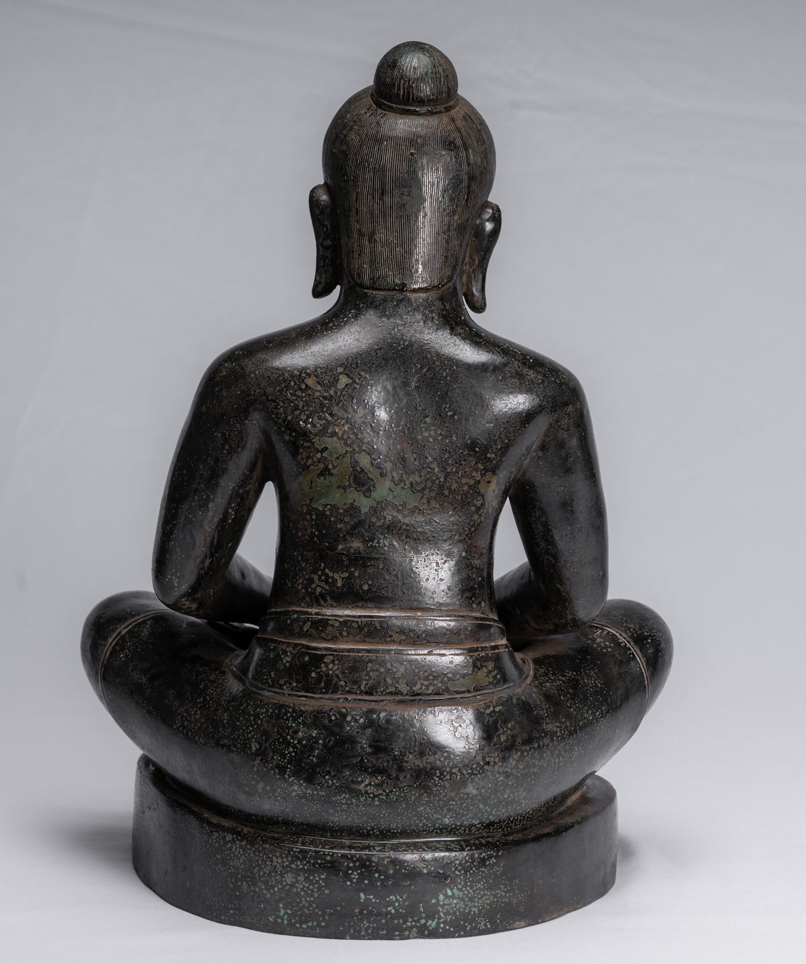 Antique Khmer Style Seated Bronze Meditation Jayavarman VII Statue - 42cm/17"