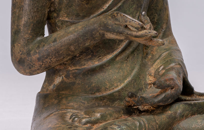 Estatua de Buda - Estatua de bendición de bronce de estilo chino antiguo con la estatua de Buda - 35 cm/14 "