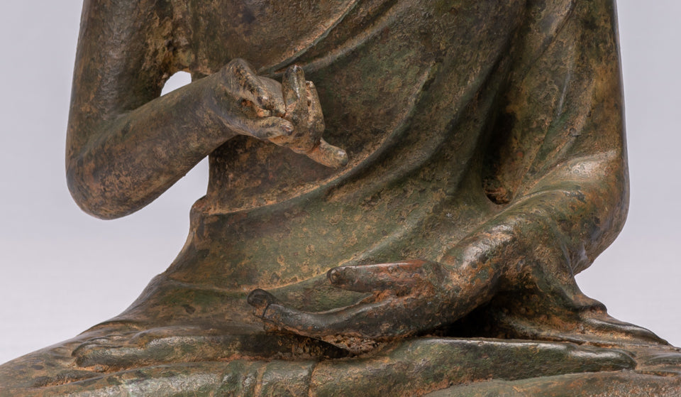 Estatua de Buda - Estatua de bendición de bronce de estilo chino antiguo con la estatua de Buda - 35 cm/14 "