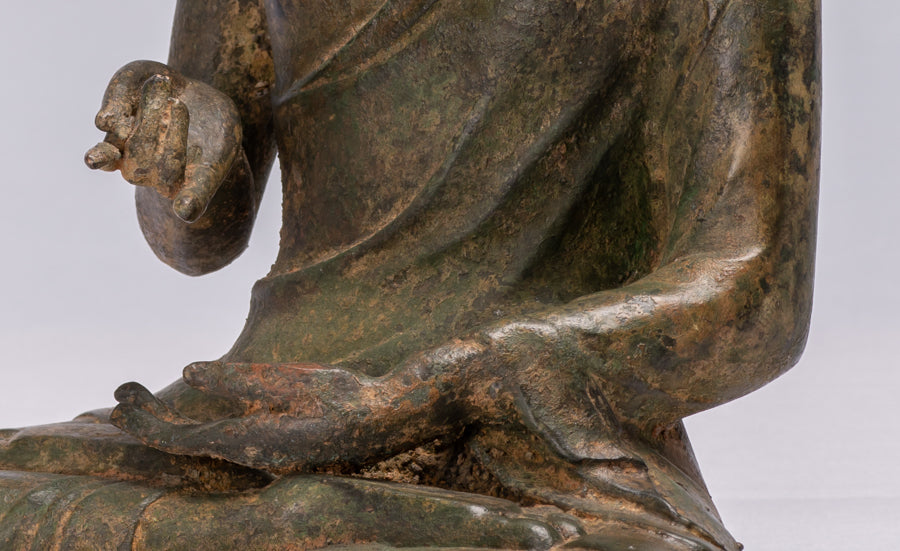 Estatua de Buda - Estatua de bendición de bronce de estilo chino antiguo con la estatua de Buda - 35 cm/14 "