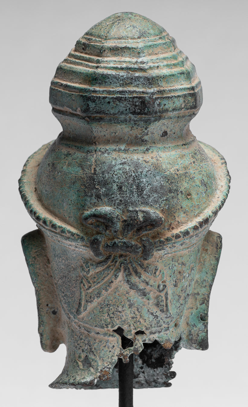 Estatua de Vishnu - Jefe de bronce de bronce de estilo preeah -ko antiguo - Protector y conservador - 21 cm/8 "