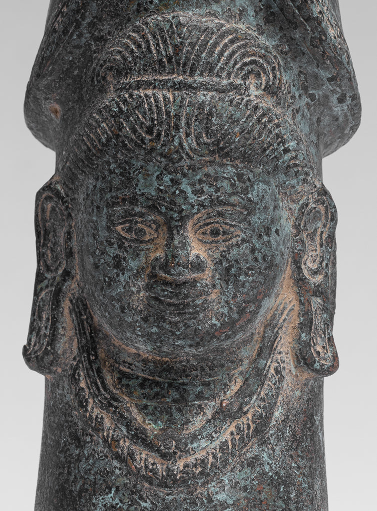Antiguo estilo jmer verdigris bronce shiva linga / lingnum - 23cm / 9 "