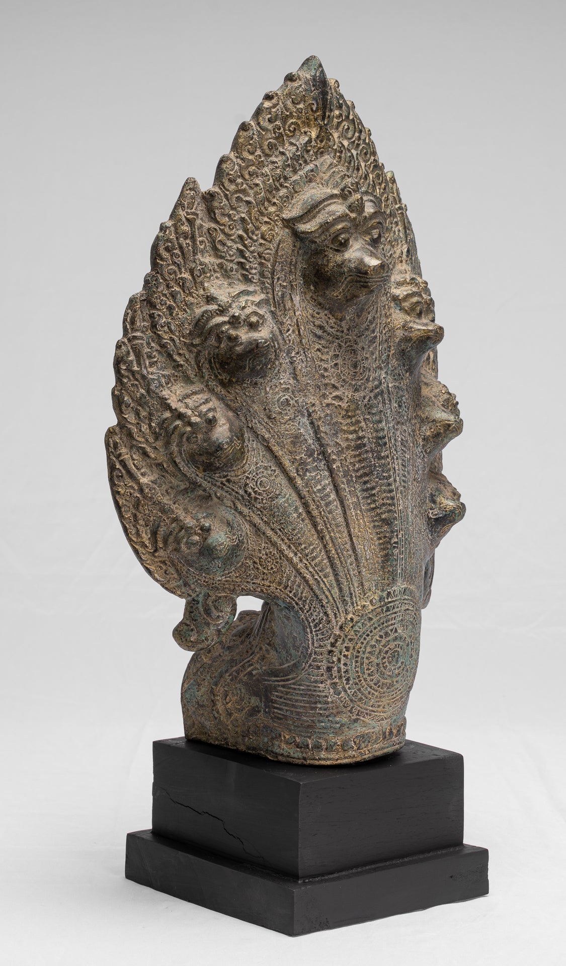 Statua Naga - Antique Khmer in stile Khmer protettivo di bronzo Naga, serpente o statua a serpente - 54 cm/22 "