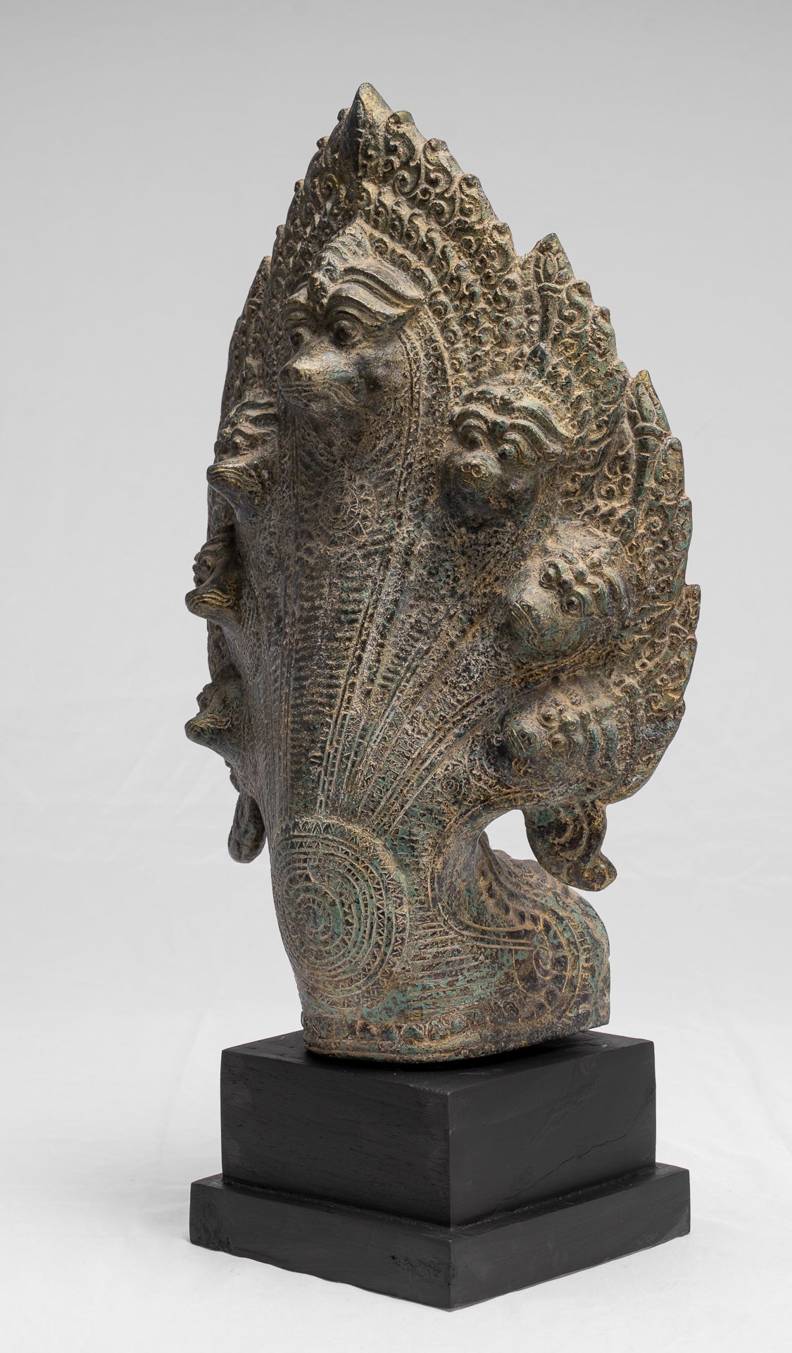 Statua Naga - Antique Khmer in stile Khmer protettivo di bronzo Naga, serpente o statua a serpente - 54 cm/22 "