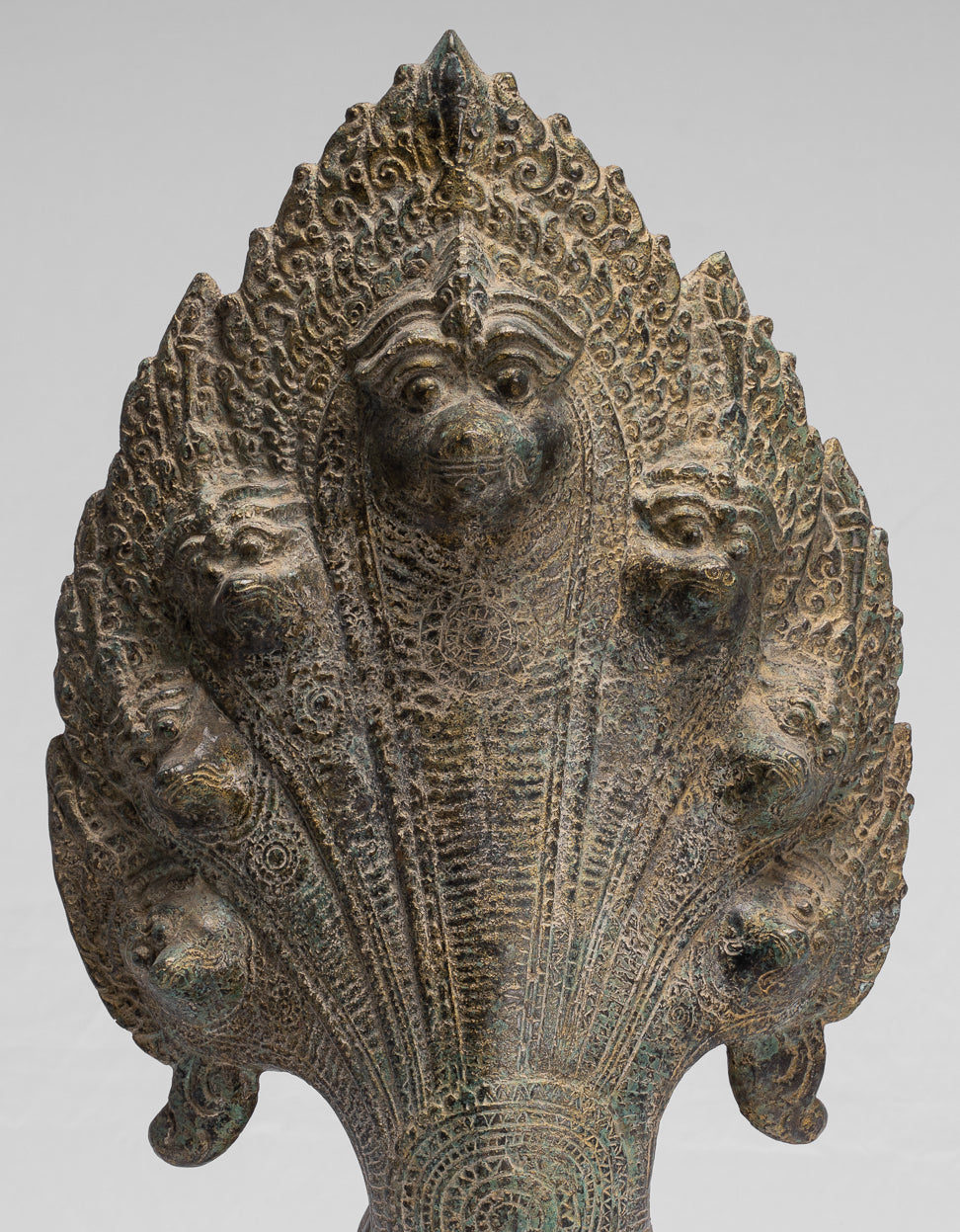 Statua Naga - Antique Khmer in stile Khmer protettivo di bronzo Naga, serpente o statua a serpente - 54 cm/22 "