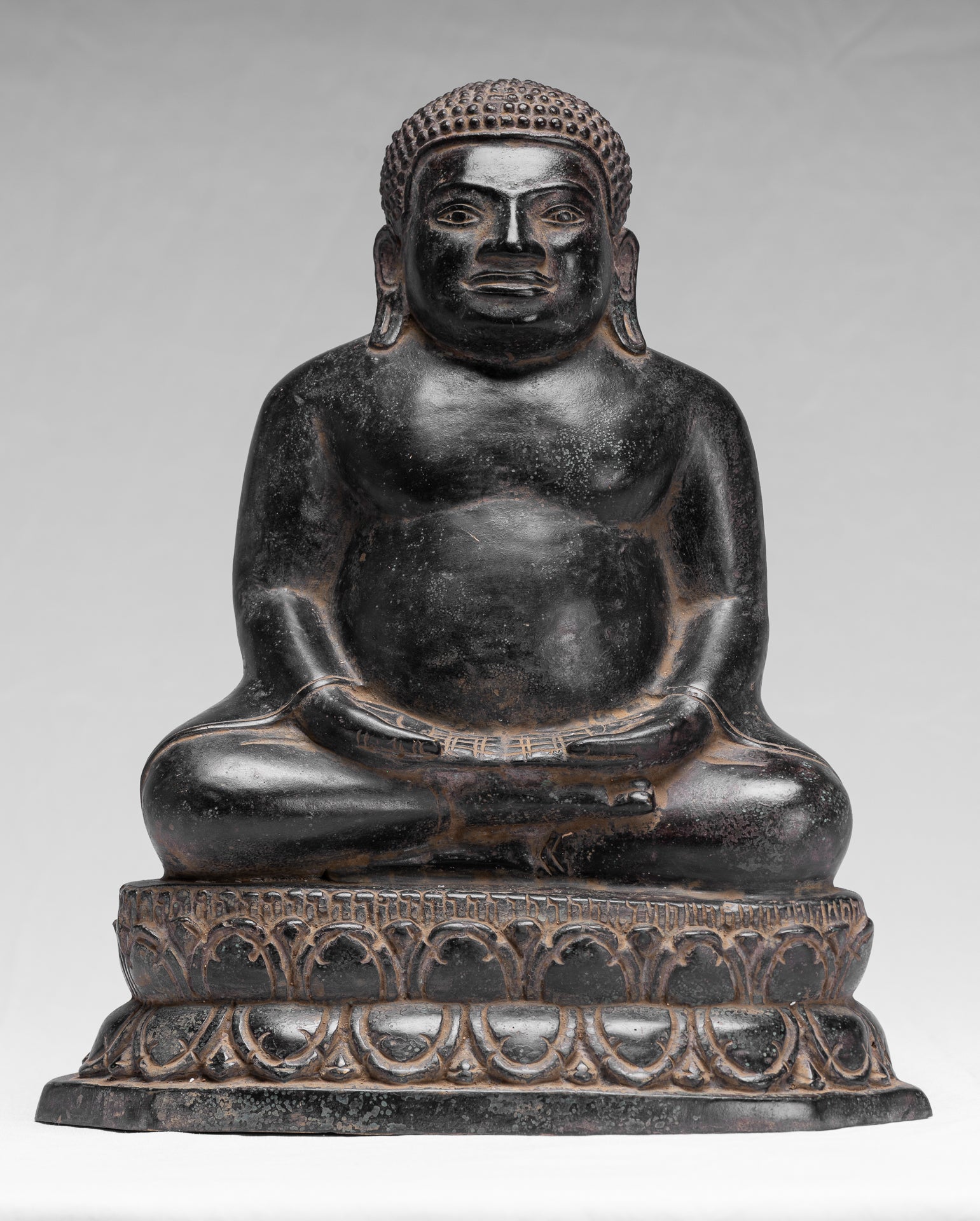 Statue di Buddha - Antique Thai Thai Bronze Felice, grassa, ridendo Buddha Budai Statua - 31 cm/12 "