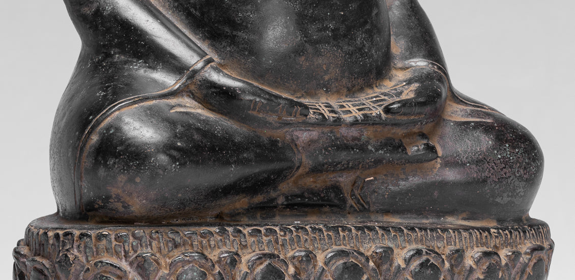 Statue di Buddha - Antique Thai Thai Bronze Felice, grassa, ridendo Buddha Budai Statua - 31 cm/12 "