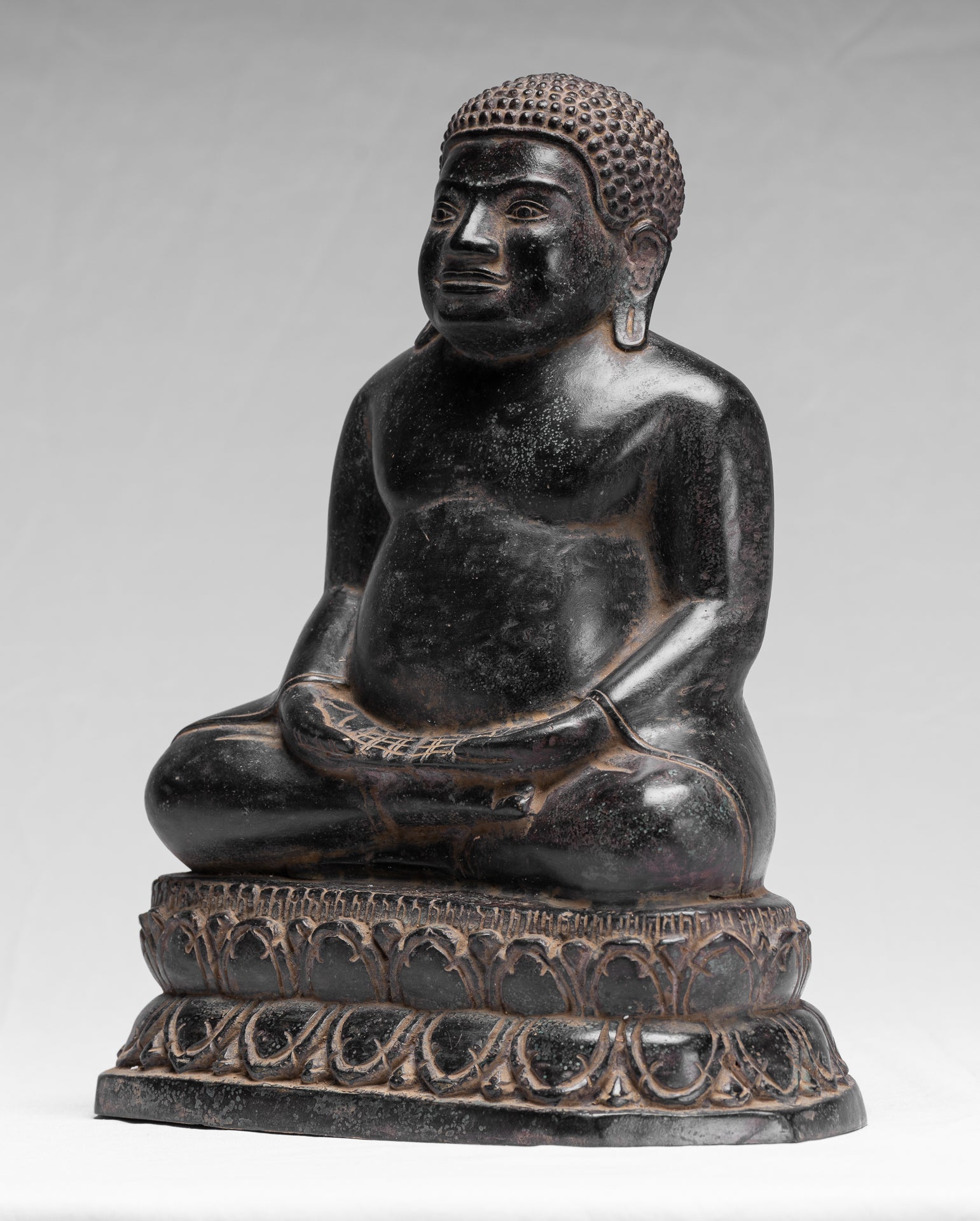 Statue di Buddha - Antique Thai Thai Bronze Felice, grassa, ridendo Buddha Budai Statua - 31 cm/12 "