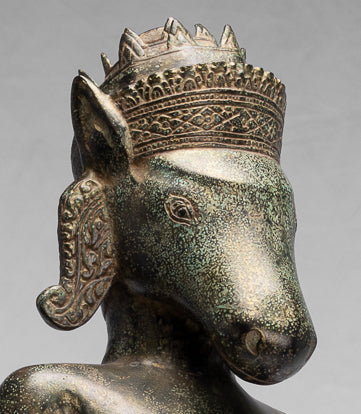 Kalkin-Statue – Stehendes Hayagriva-Kalkin-Pferd von Vishnu aus Bronze im antiken Khmer-Stil – 82 cm/33 Zoll