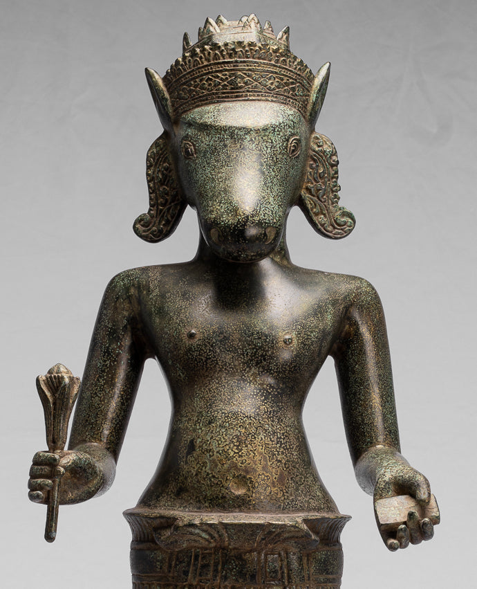 Kalkin-Statue – Stehendes Hayagriva-Kalkin-Pferd von Vishnu aus Bronze im antiken Khmer-Stil – 82 cm/33 Zoll